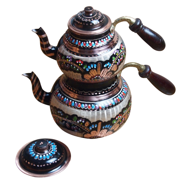 4 tlg Großes Traditionelles Erzincan Kupfer Teekannen Set mit Echtholzgriffen Bakir caydanlik seti Erzincan isi